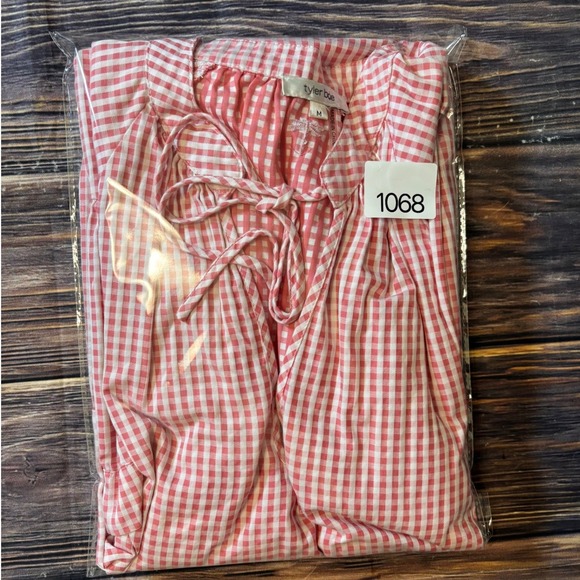 Tyler Boe Dress Womens M Red White Gingham Tiered Ruffle Tie Neck - Picture 13 of 13